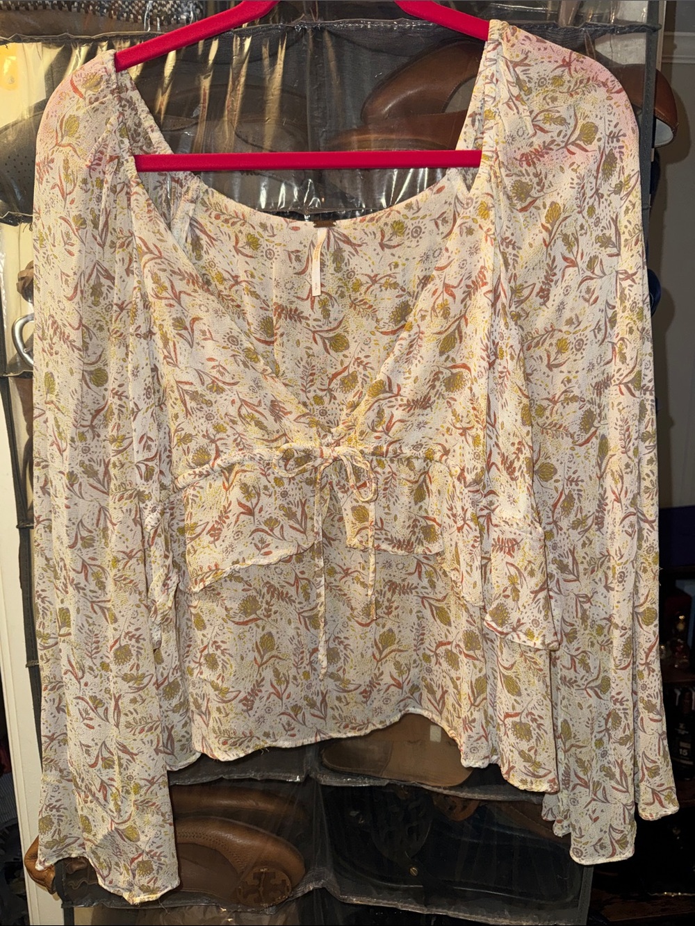 Free People Uptown Bell Sleeve Top Blouse Womens S Floral Sheer Fairy Festival
